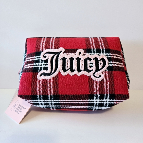 Juicy Couture Handbags - Juicy Couture Cosmetic Bag Red/Black Makeup Toiletry Bag Scottish Tartan Plaid
